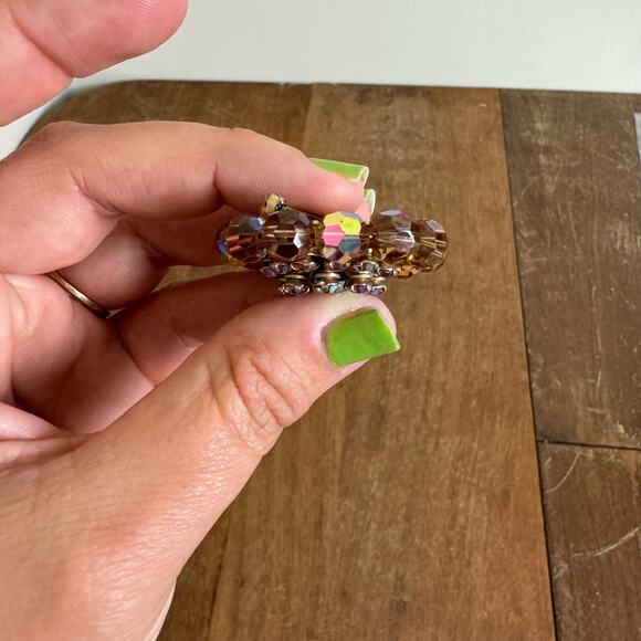Vintage Transparent Brown AB Crystal Prong Set Rivet Bead Brooch Jewelry - Picture 3 of 4